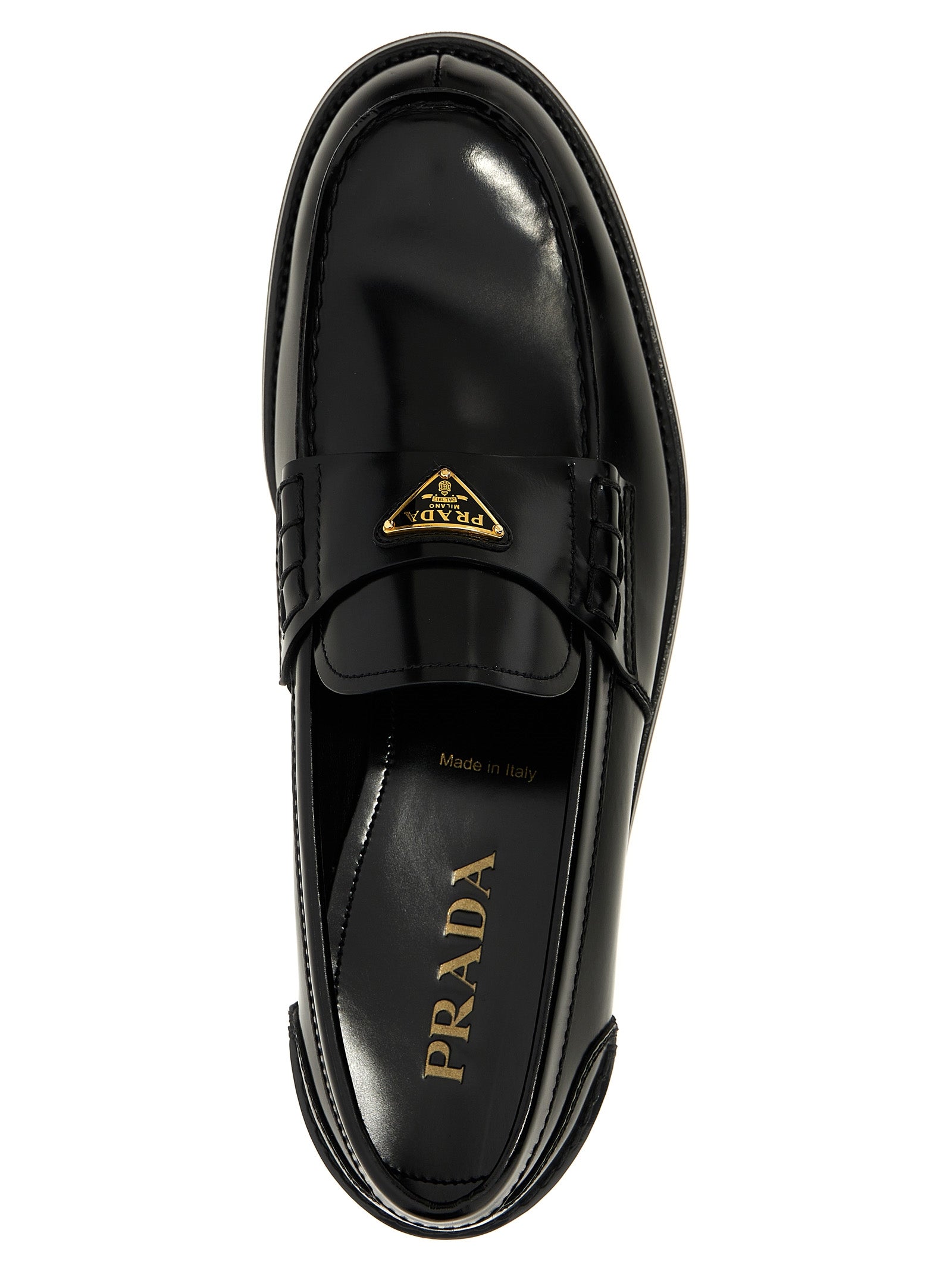 Brushed Leather Loafers with Triangular Enameled Logo