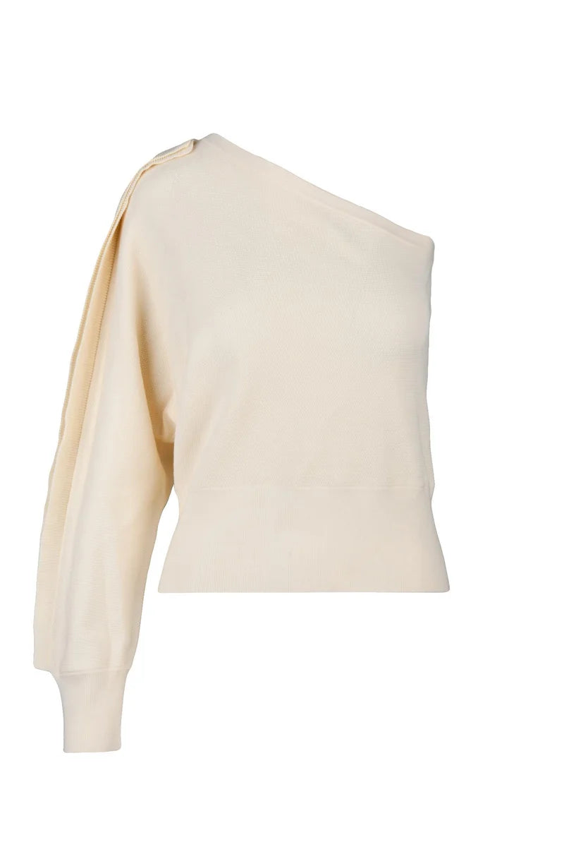 One-Shoulder Viscose Polyester Top - White
