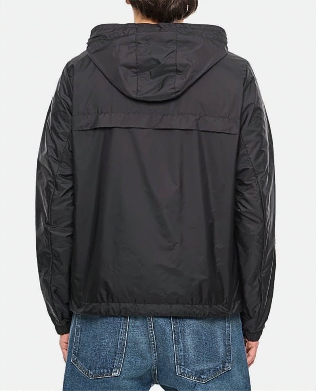 Hooded Black Casual Jacket with Contrasting Lining
