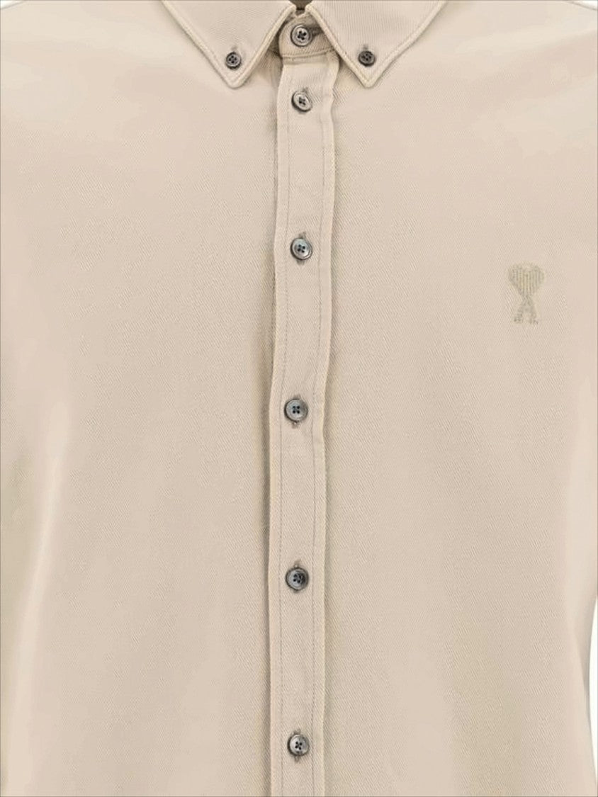 Long-Sleeve Button-Down Shirt With Curved Hem And Embroidered Logo