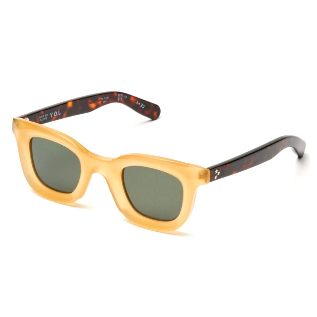 Joy Translucent Amber Square Sunglasses with Tortoiseshell Arms