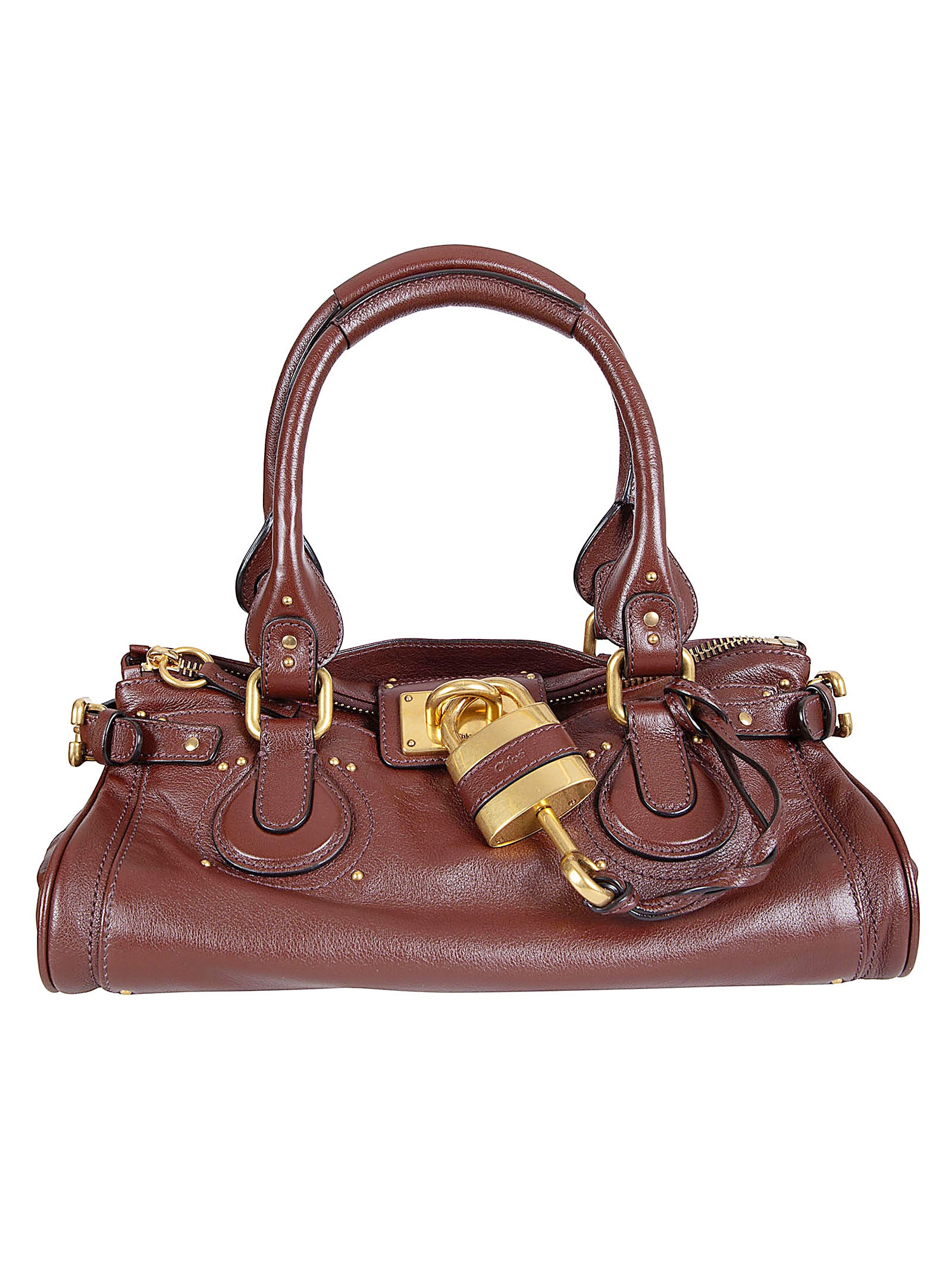 Structured Smooth Leather Handbag with Gold-Tone Hardware and Multiple Pockets