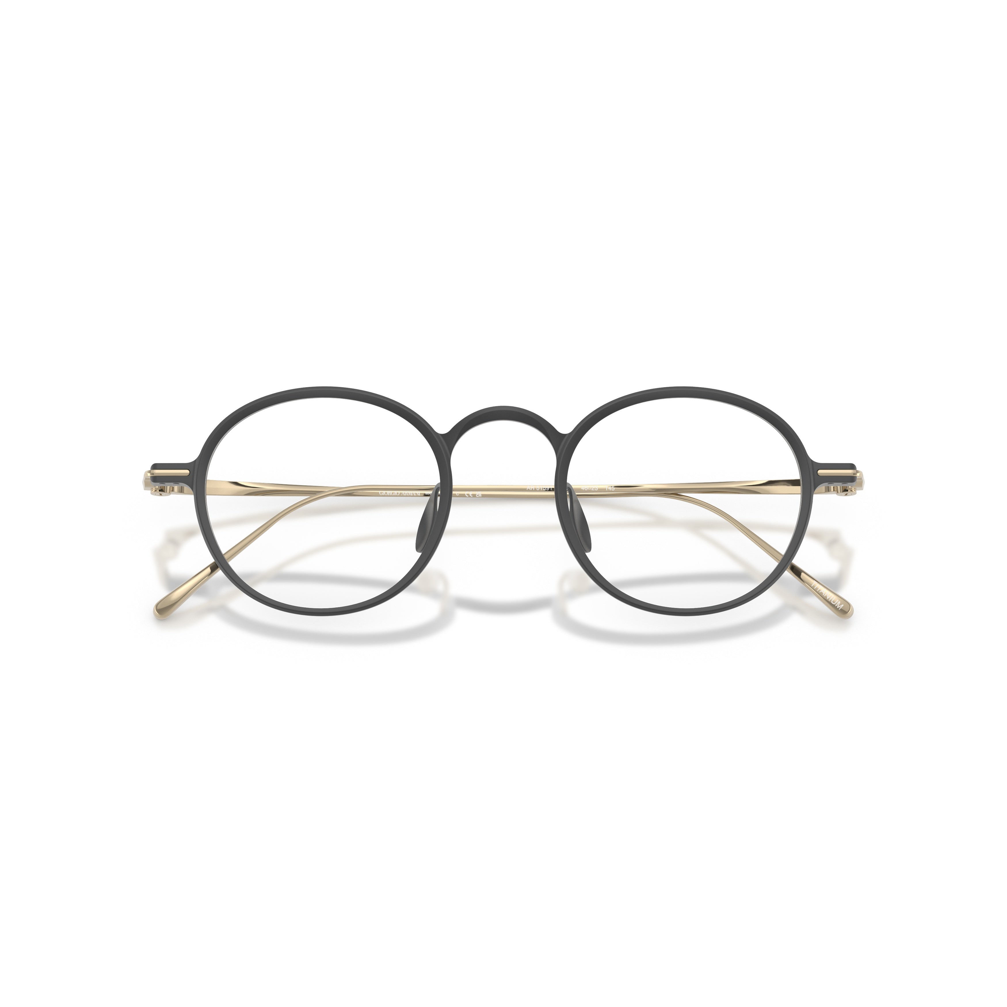 0ar5159t Round Black Eyeglasses with Gold Metal Temples
