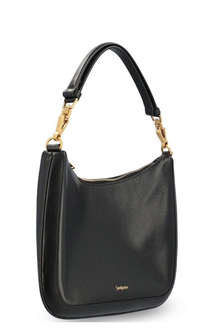 Curved Rectangular Shoulder Bag with Gold-tone Hardware