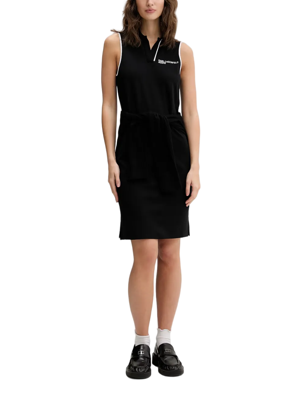 Sleeveless Polo-Collar Mini Dress with Embroidered Logo