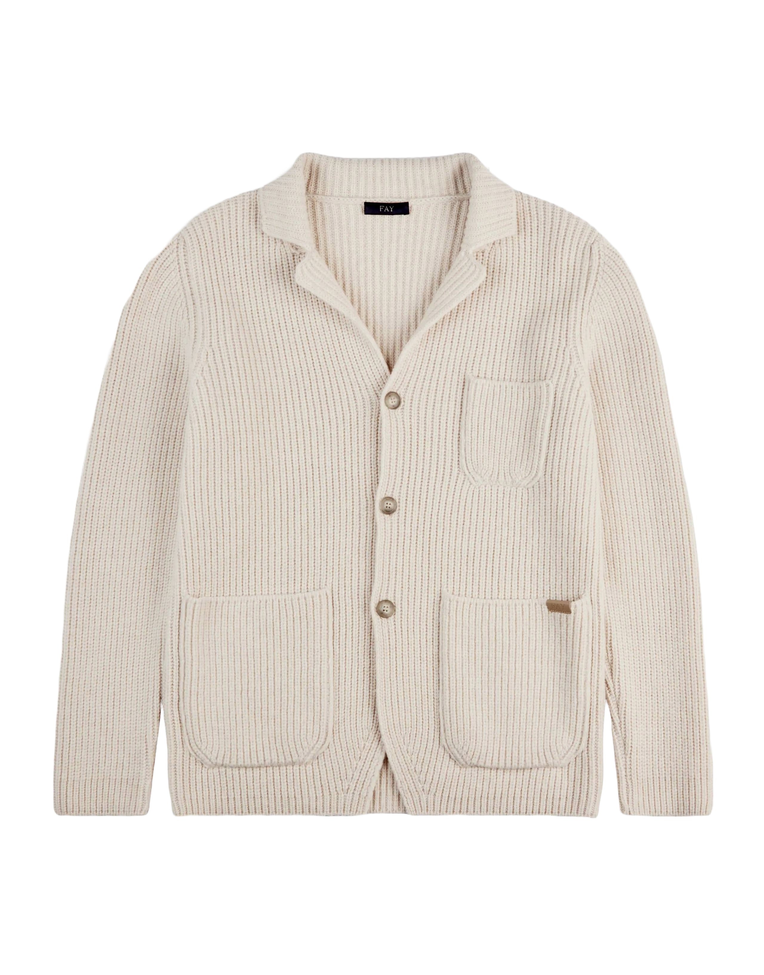 Pearl Rib Knit F.7 Cardigan In White Wool