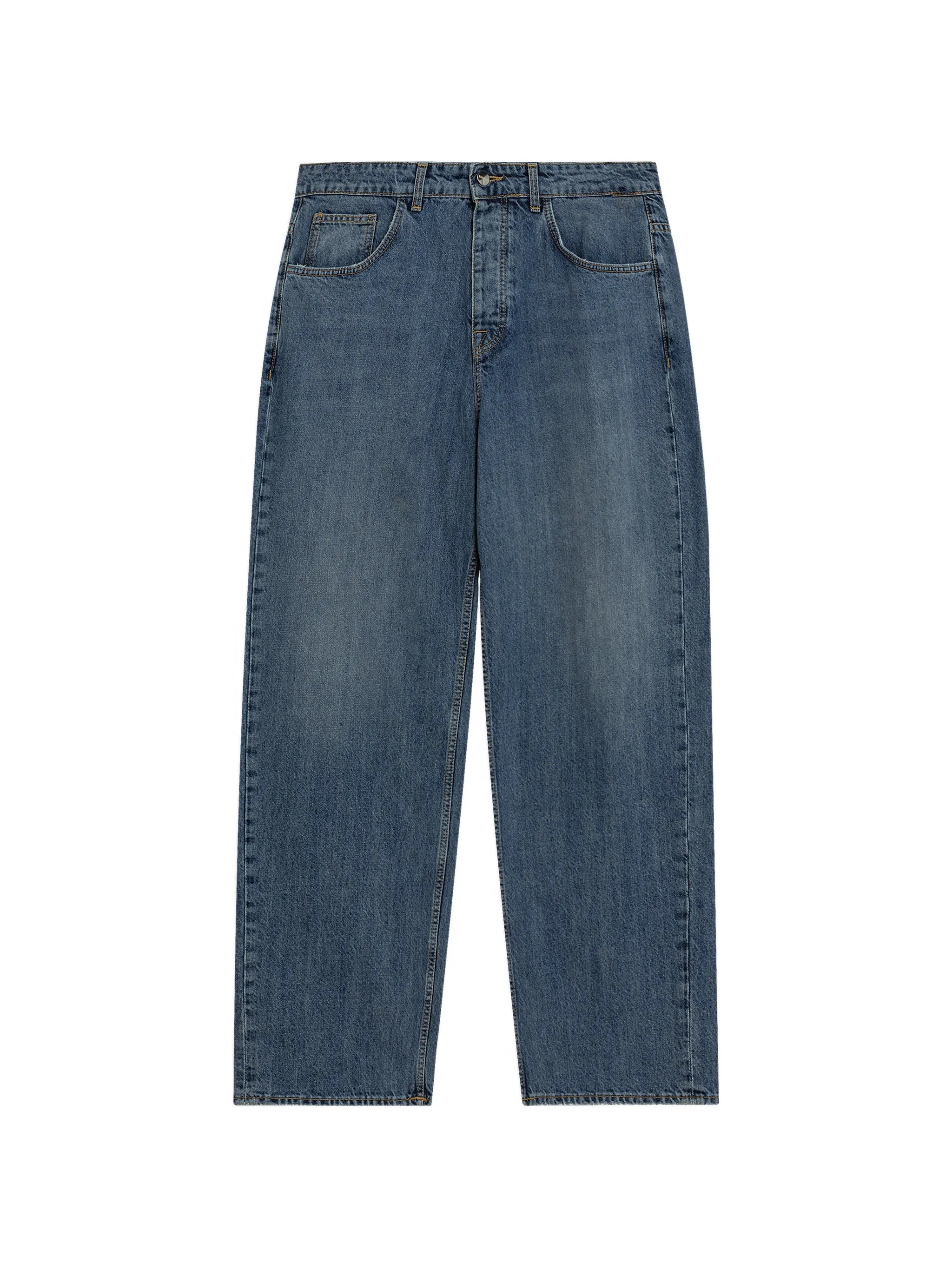 Mid-Blue Wash Straight-Leg Cotton Pants