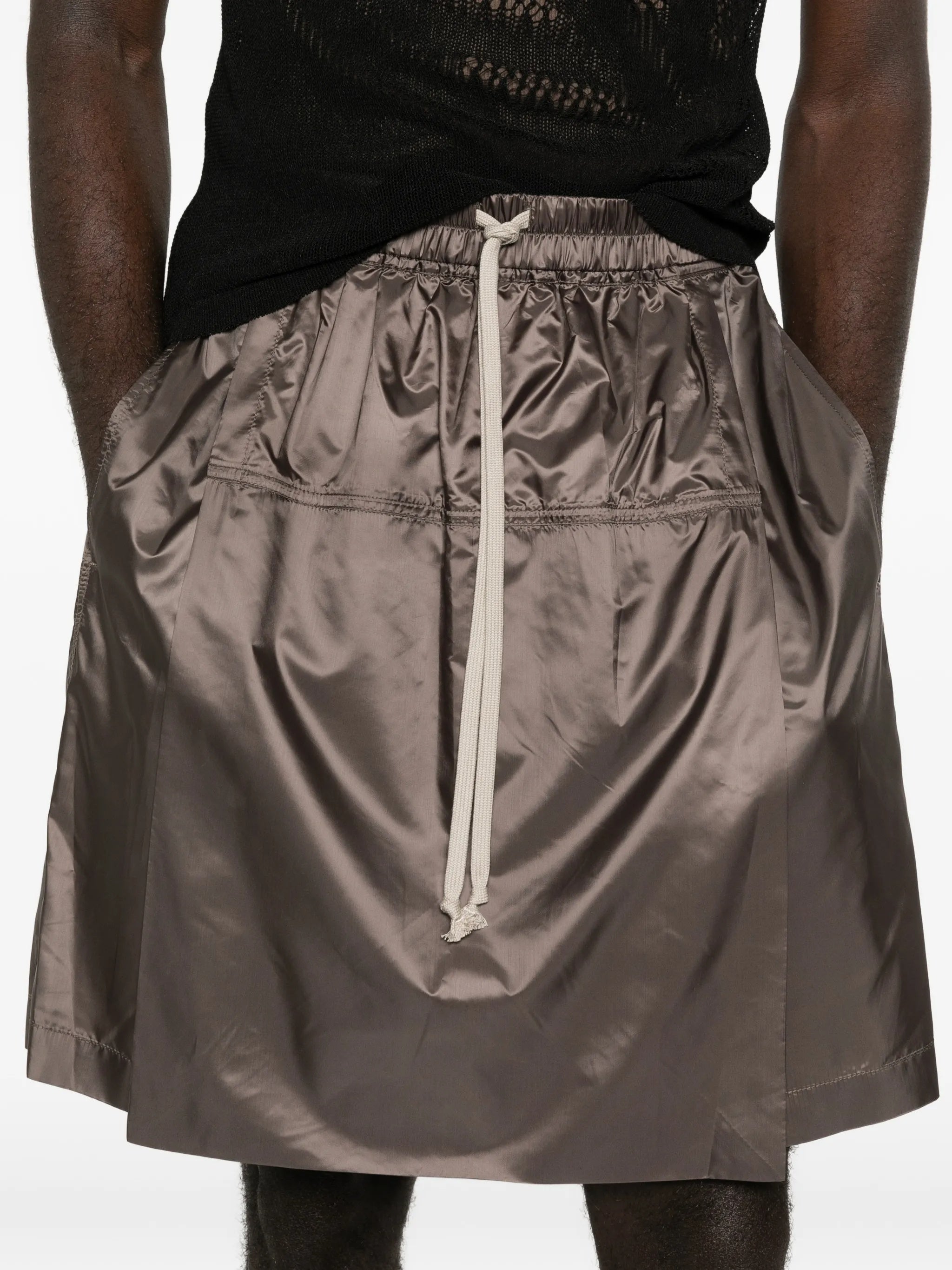Brown Woven Kilt Bermuda Shorts