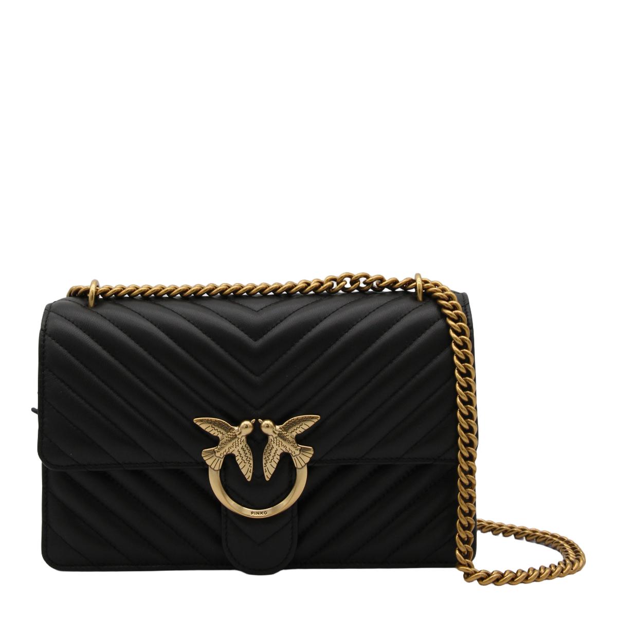 Quilted Black Shoulder Bag with Chevron Pattern