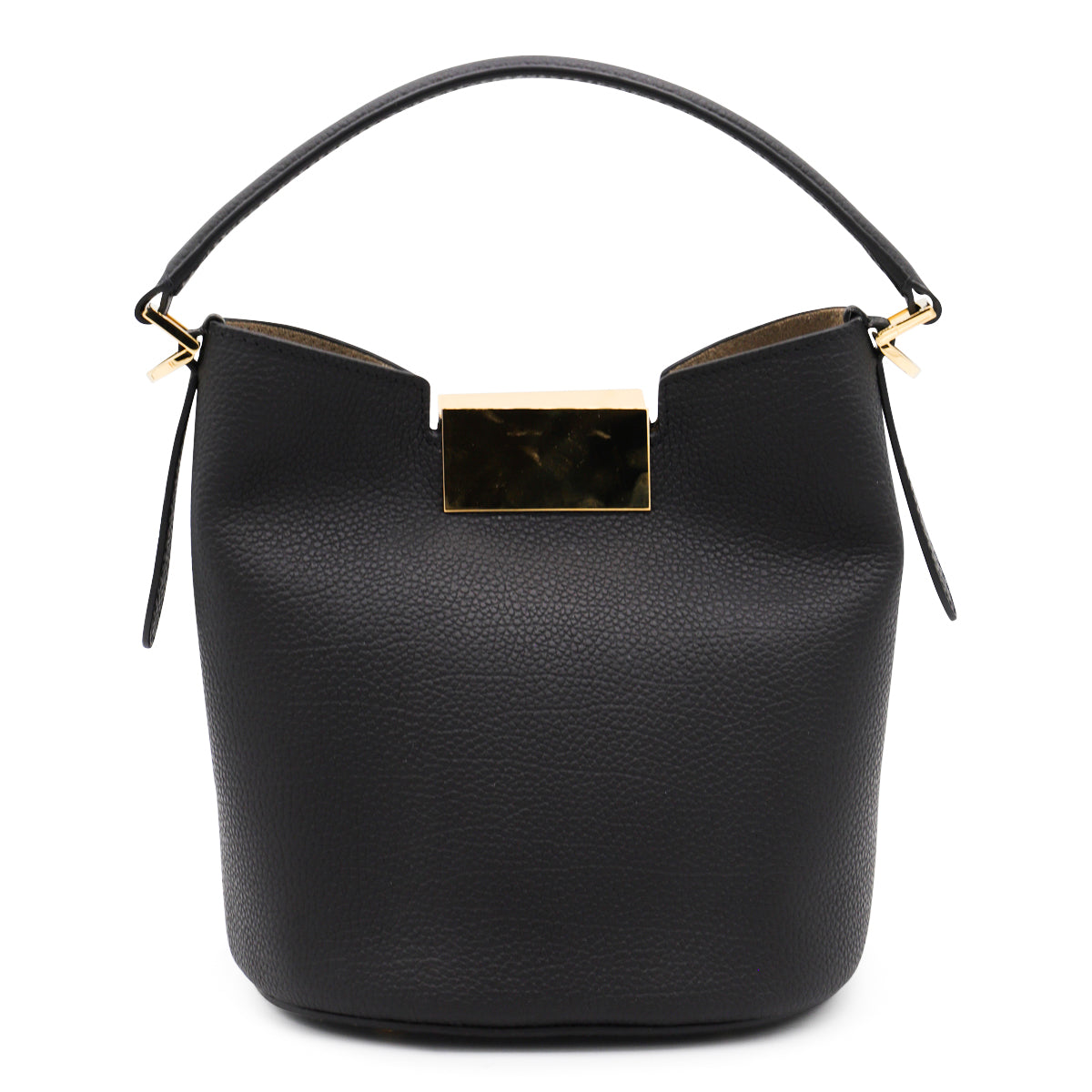 Structured Black Satchel With Gold-Tone Hardware