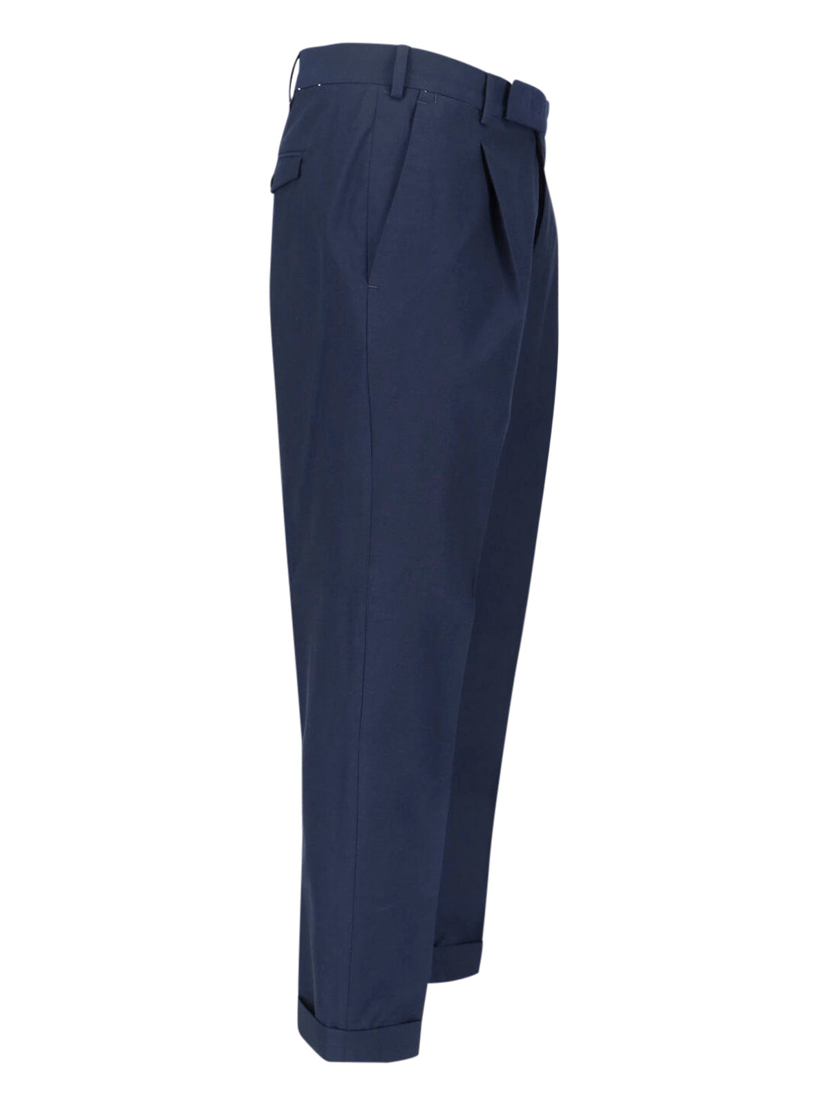 Blue Tailored Pleated Virgin Wool Trousers