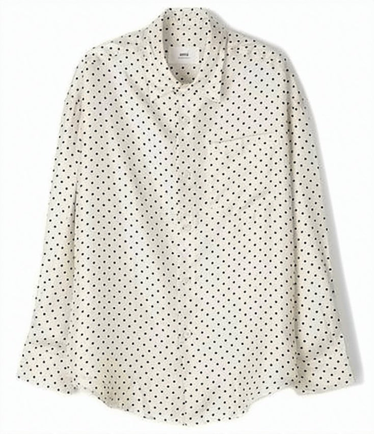 Silk Long-Sleeve Shirt with Polka Dot Pattern