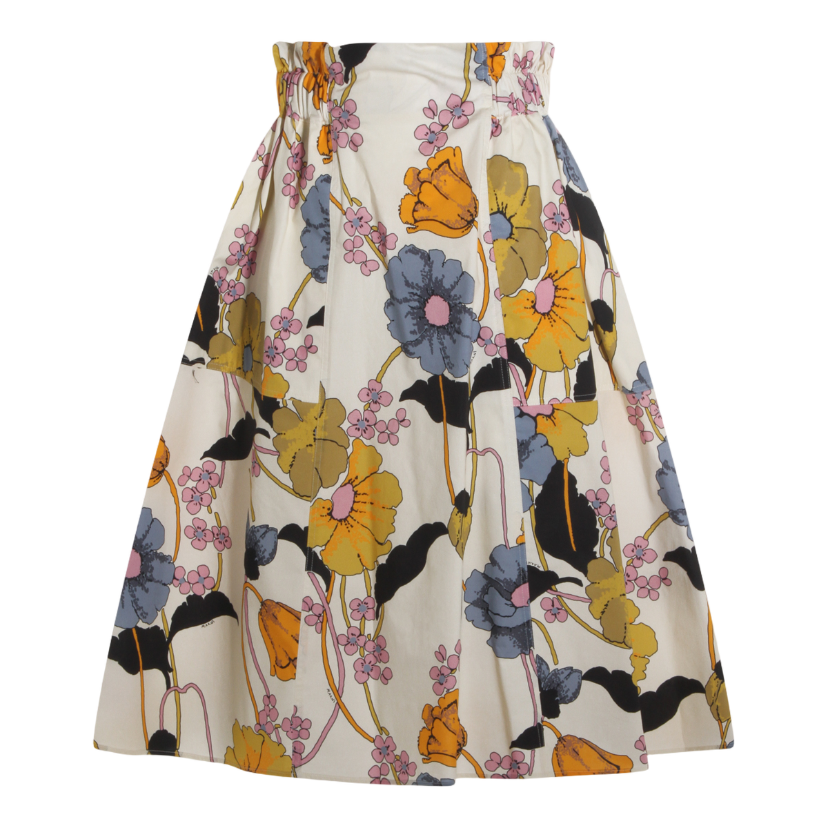 Knee-Length Floral Print Skirt with Gathered Waistband