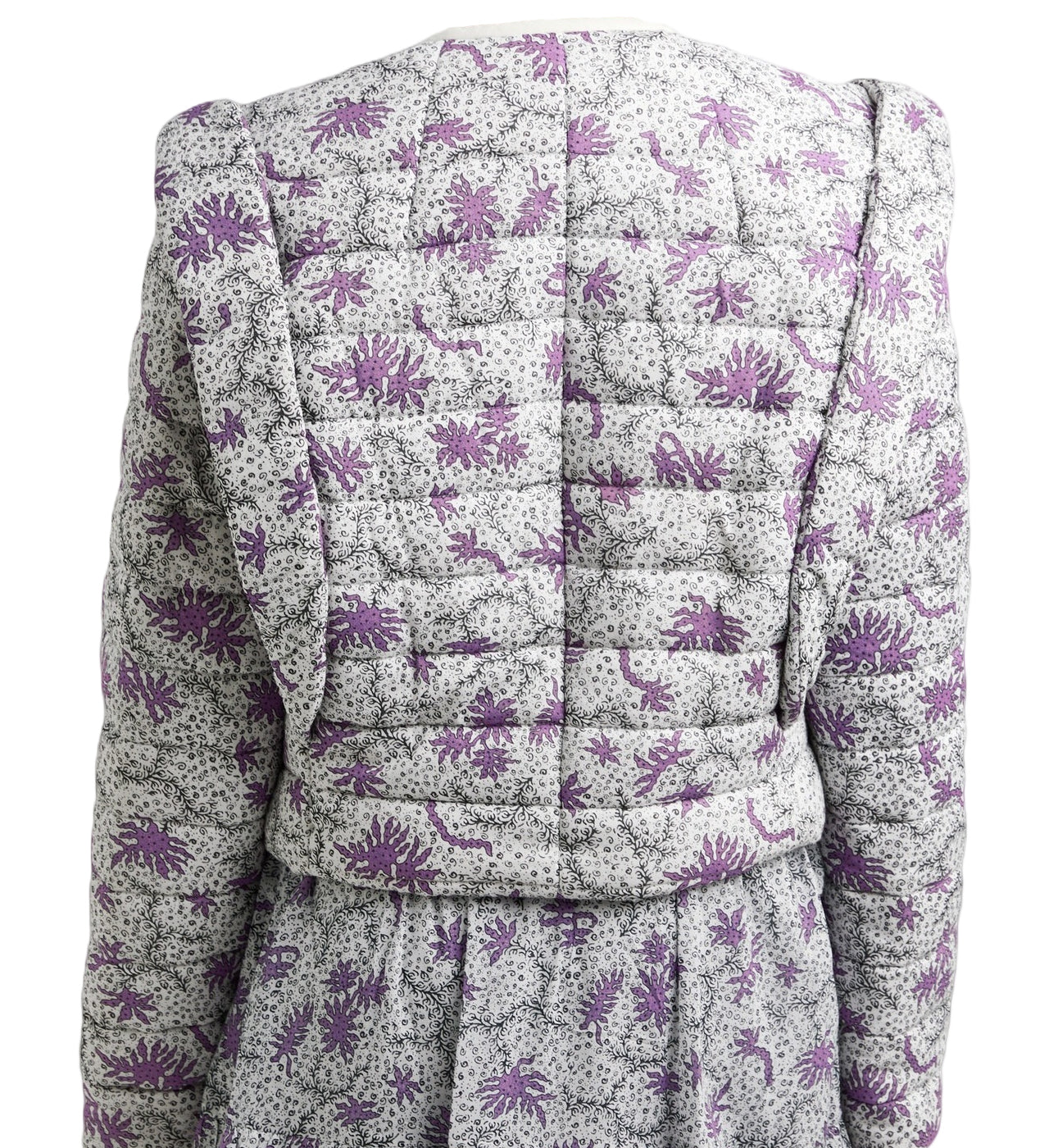 Cropped Quilted Jacket with Floral Pattern