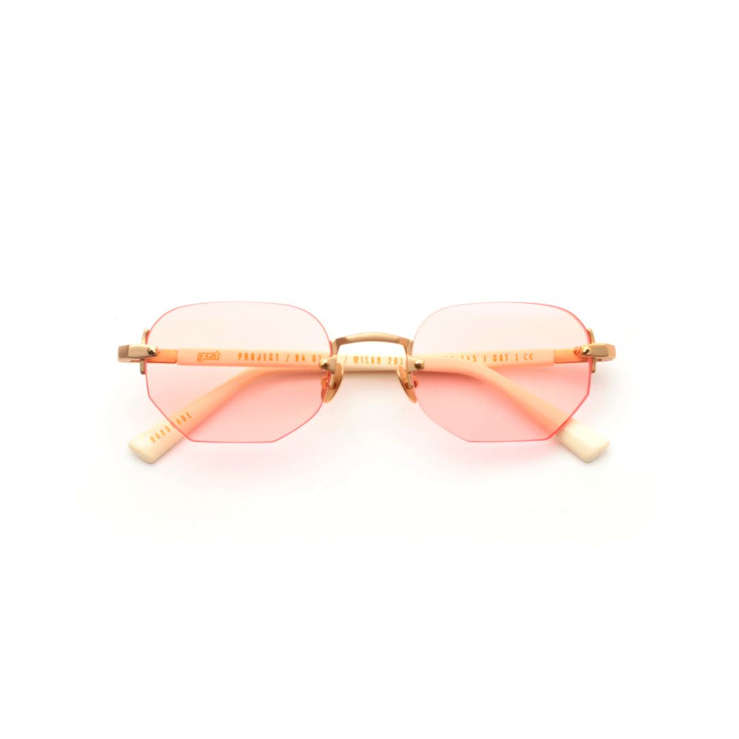 Moonstone Geometric Metal Sunglasses with Soft Pink Lenses