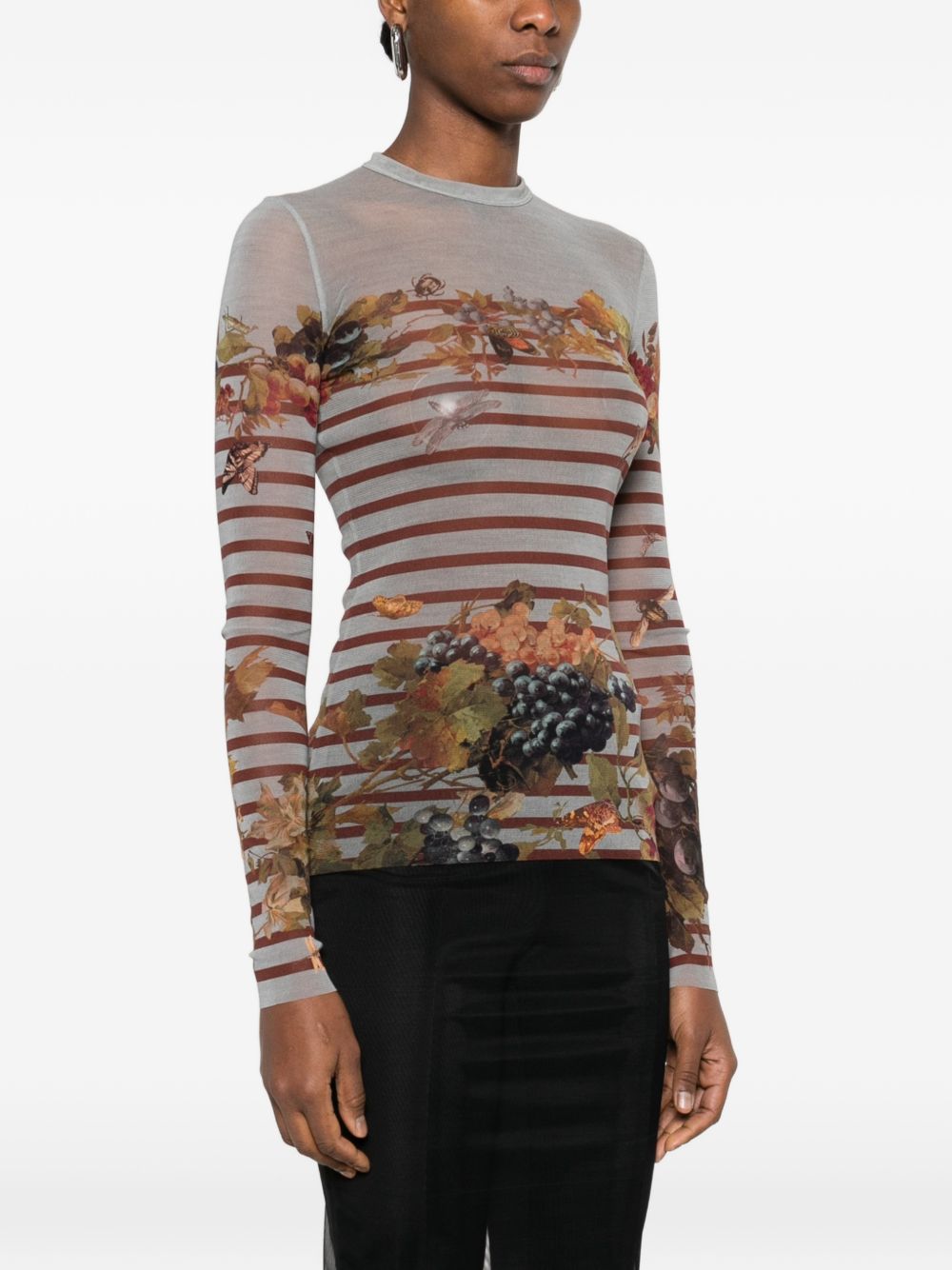 Fitted Long-Sleeve Top with Botanical Print