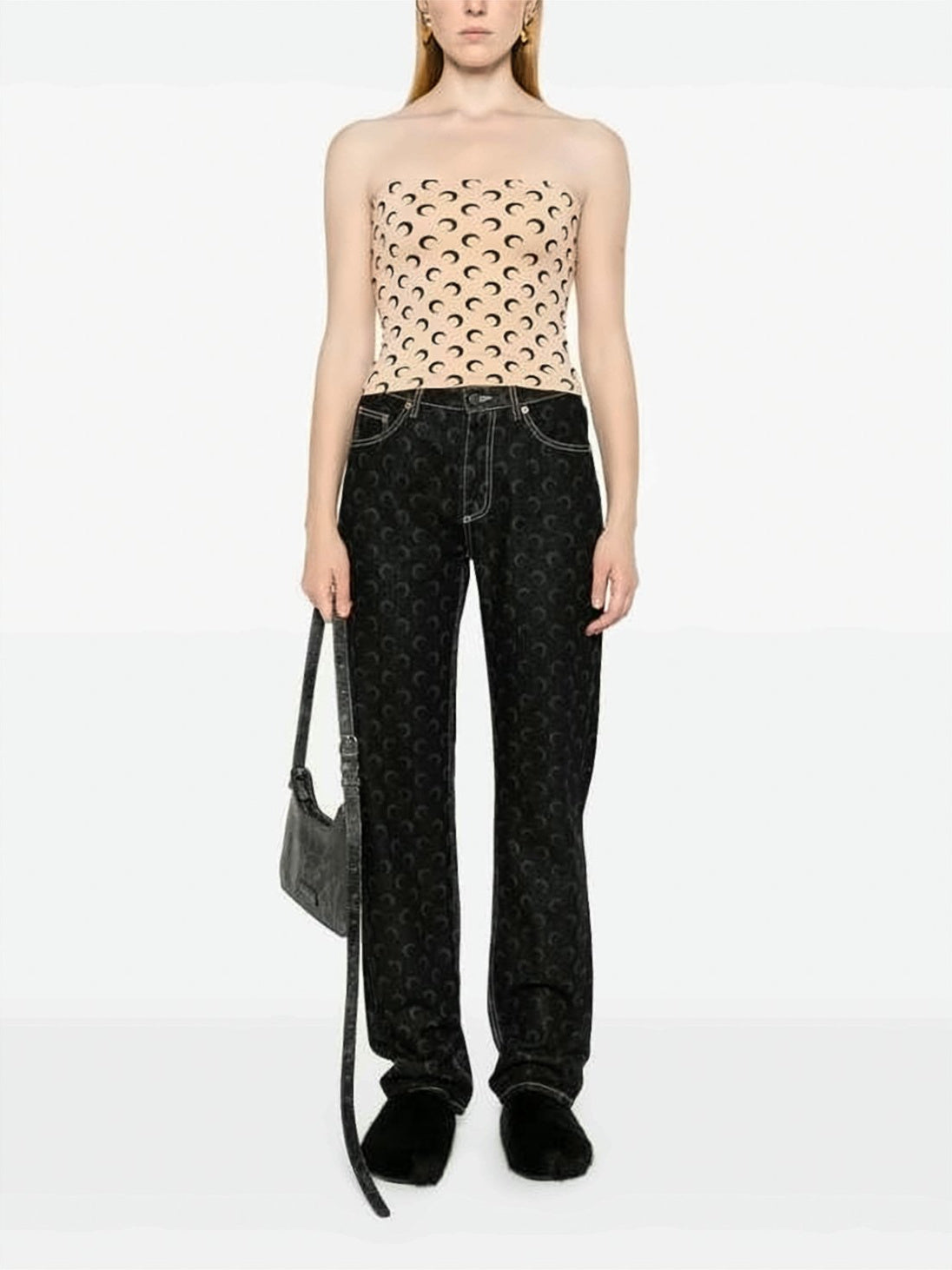 Crescent Moon Patterned Strapless Fitted Top