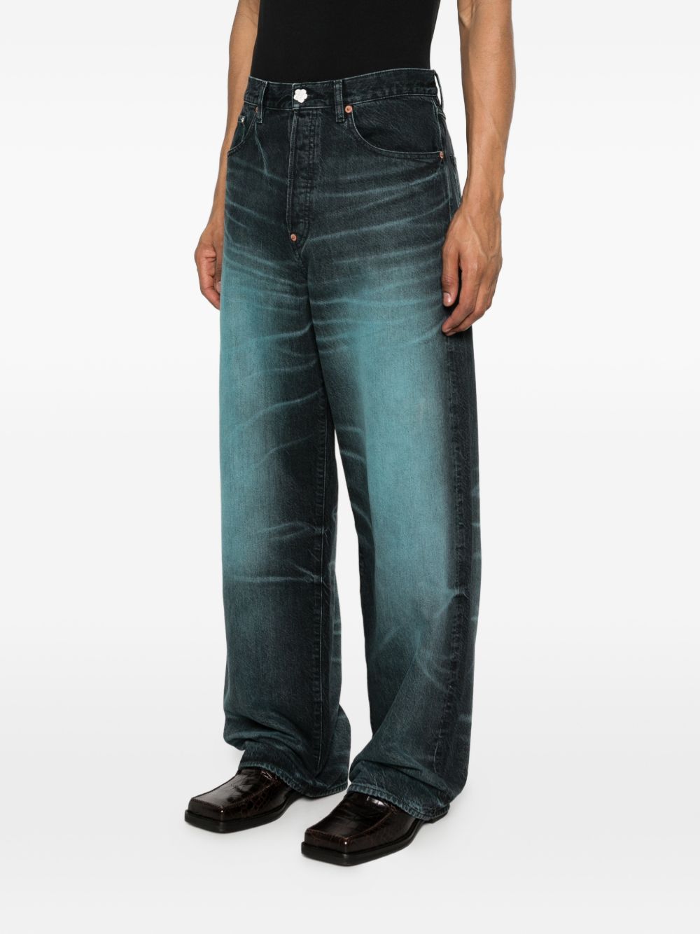 Faded Wash Wide-Leg Trousers