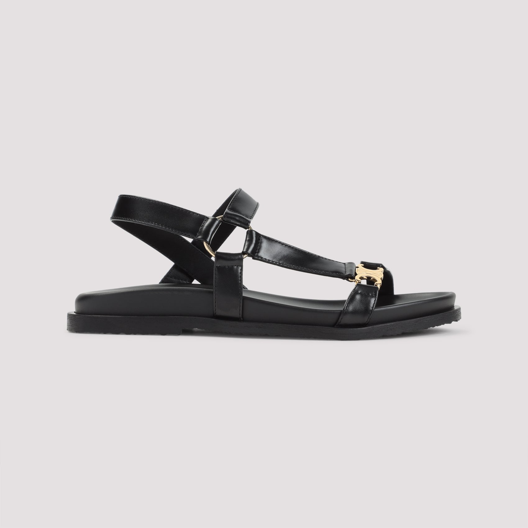 Black Calfskin Triomphe Sandals