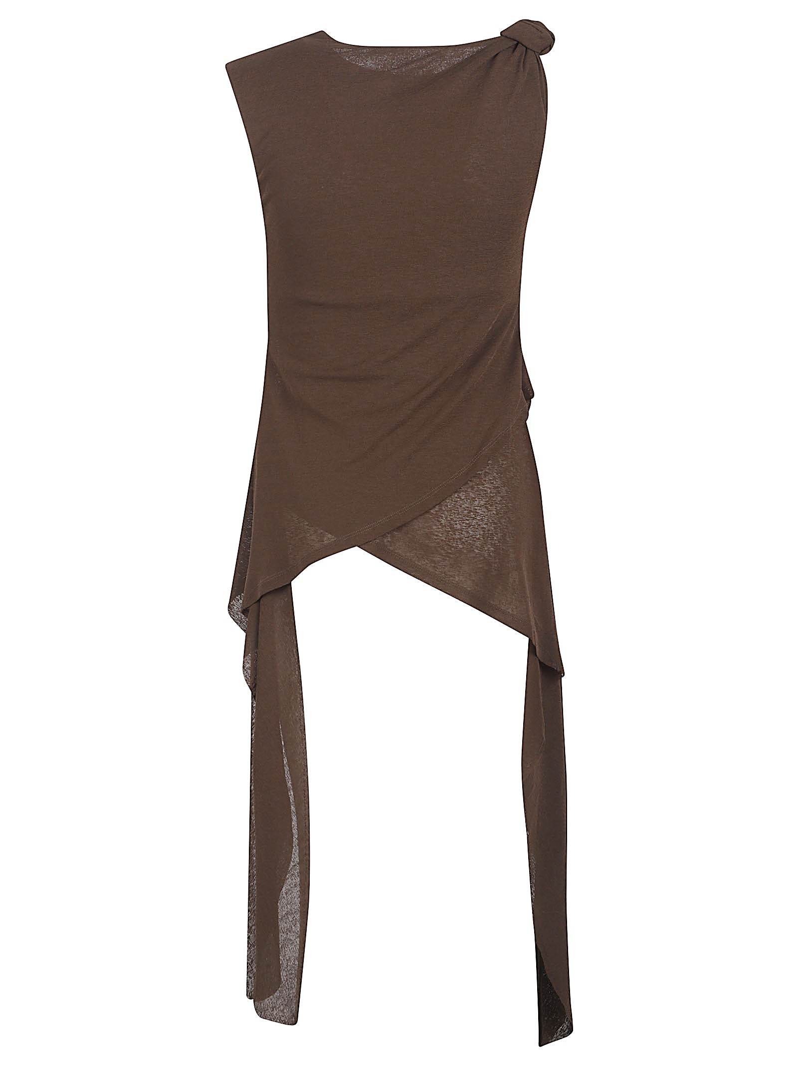 Asymmetrical Draped Brown Top with Knot Detail