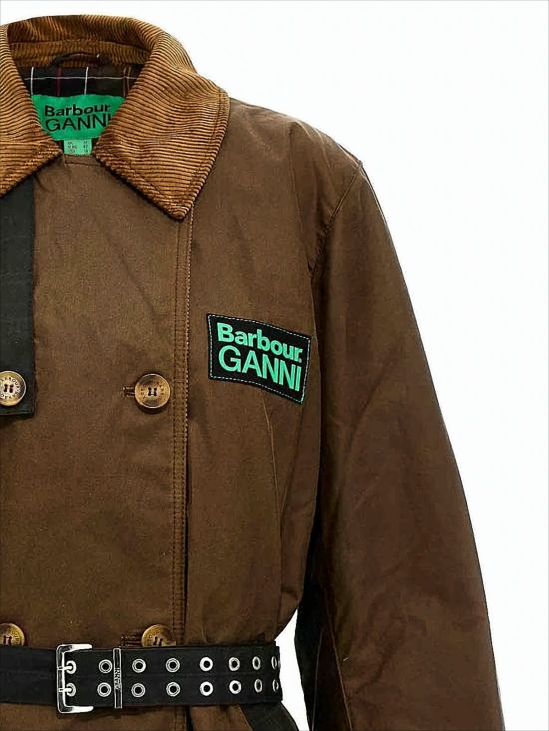 Double-Breasted Long Coat With Belted Waist And Corduroy Collar