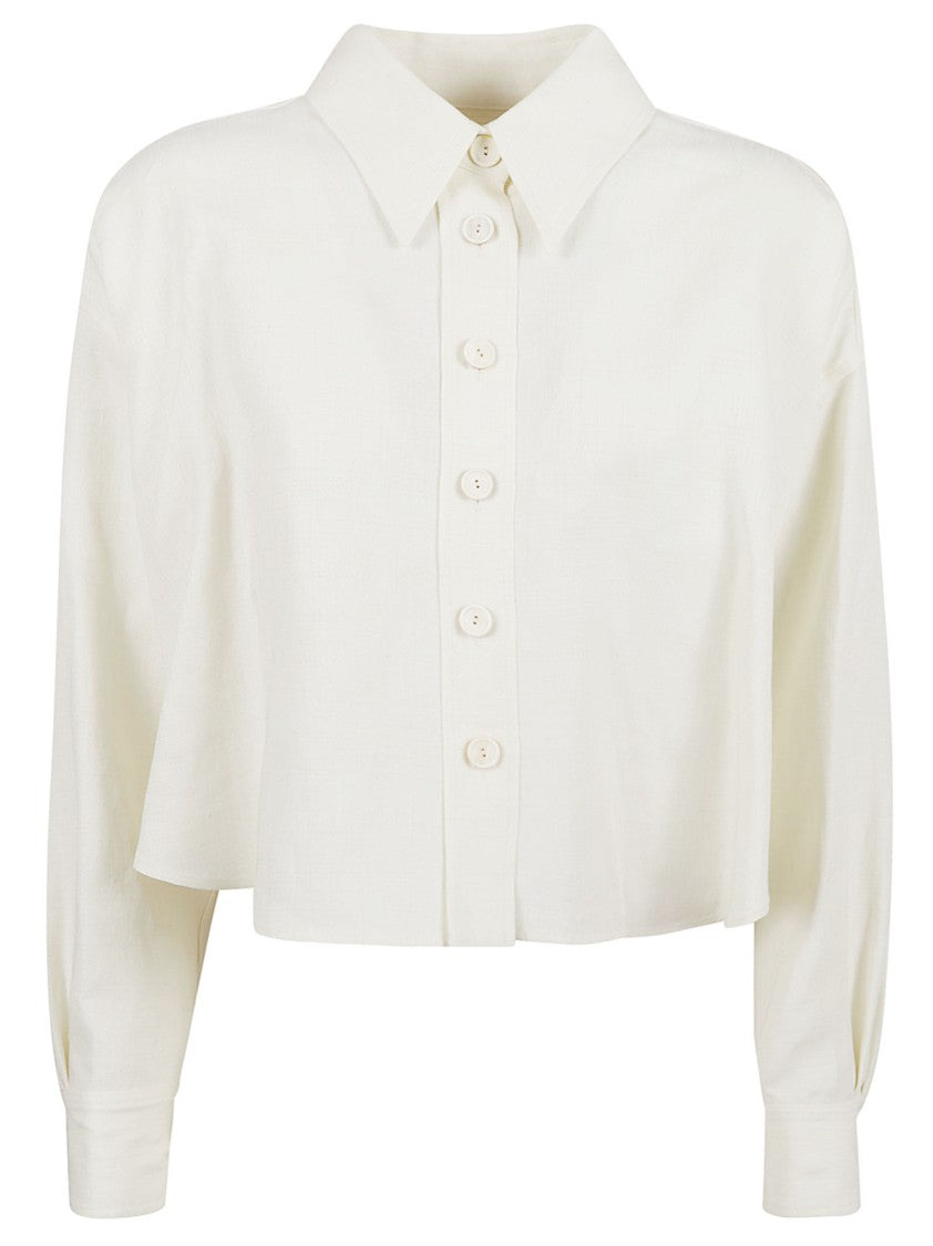 Cropped Button-Up Jacket With Structured Collar