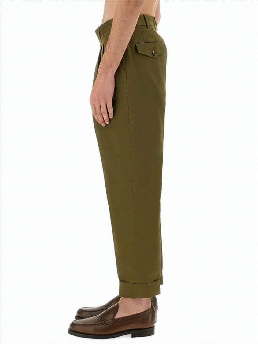 Tailored Green Straight Pants with Pleats