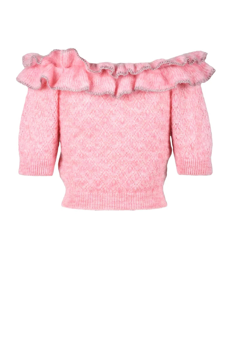 Mohair Polyamide Knit Top - Pink