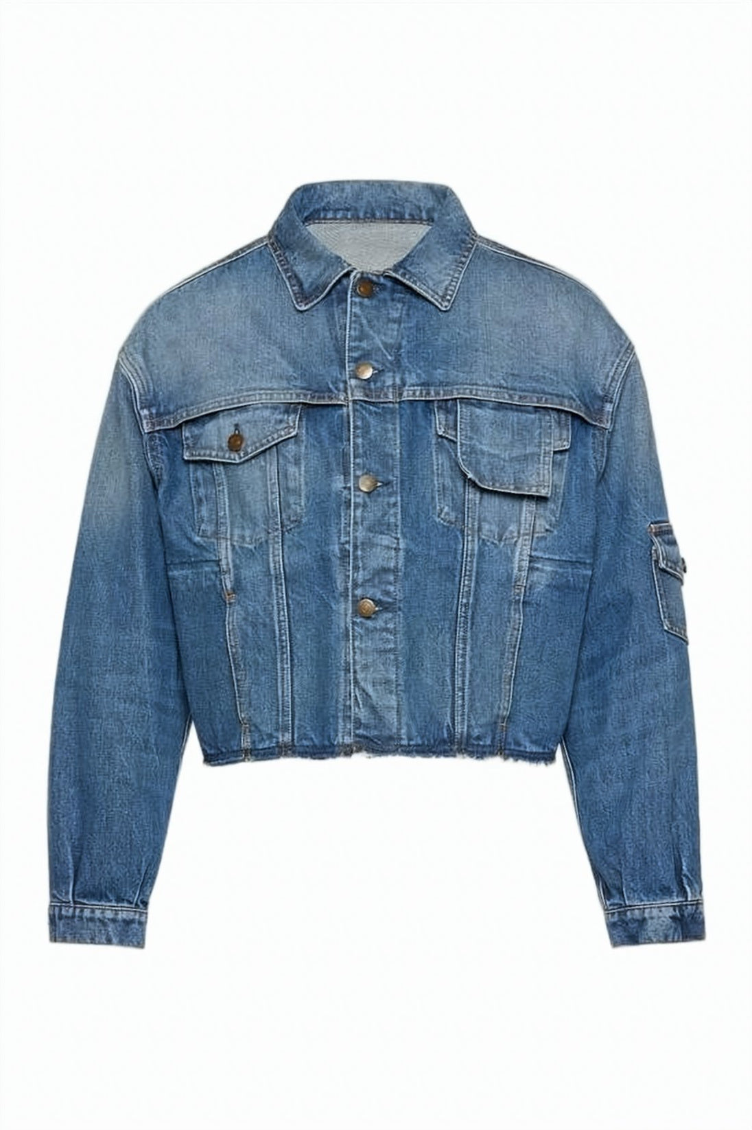 Cropped Denim Jacket with Classic Collar