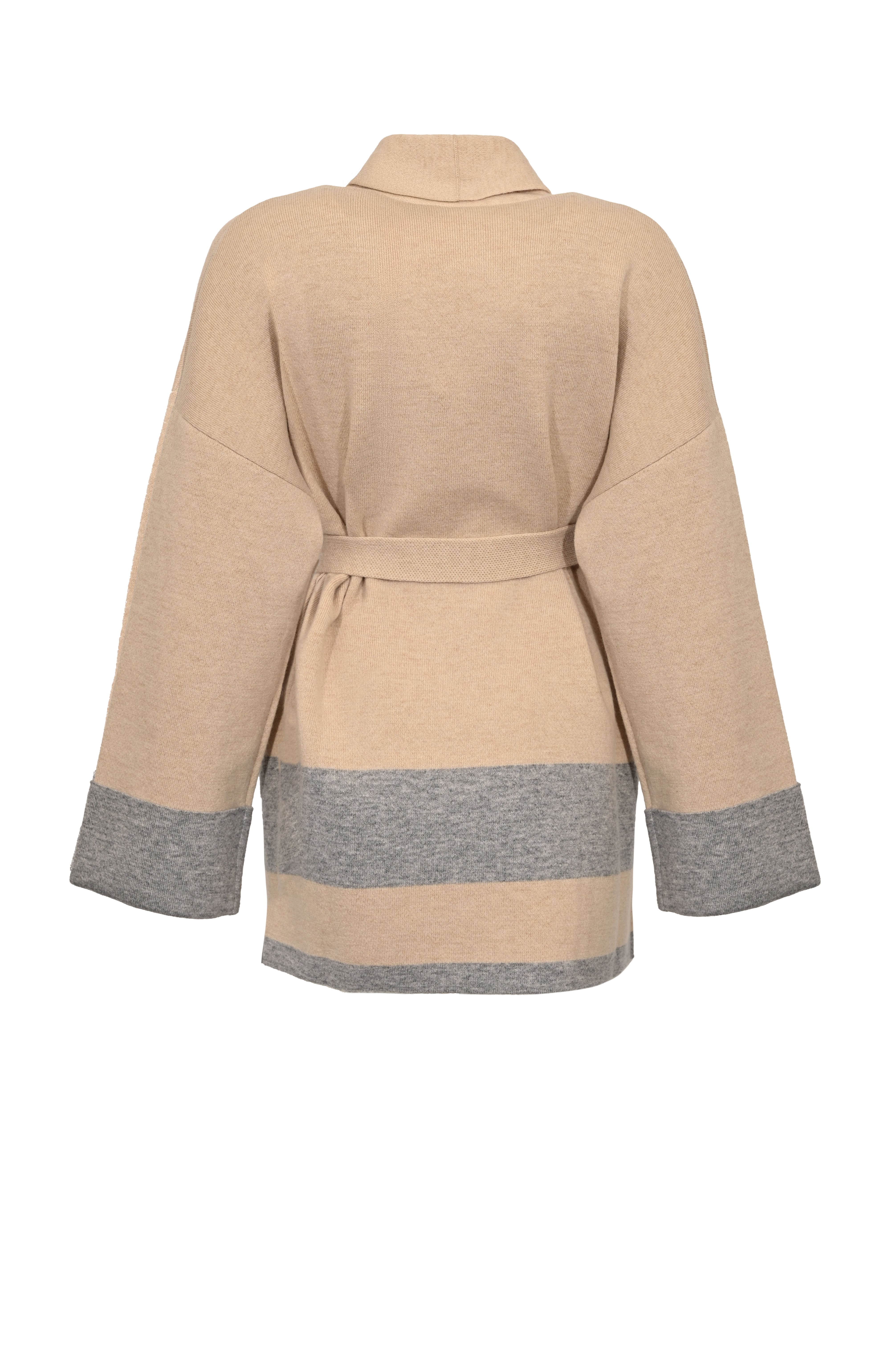 Wrap-Style Beige Coat With Wide Sleeves