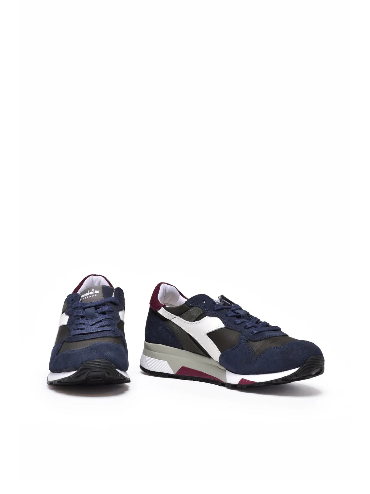 Blue Black Polyester Leather Trident Sneakers