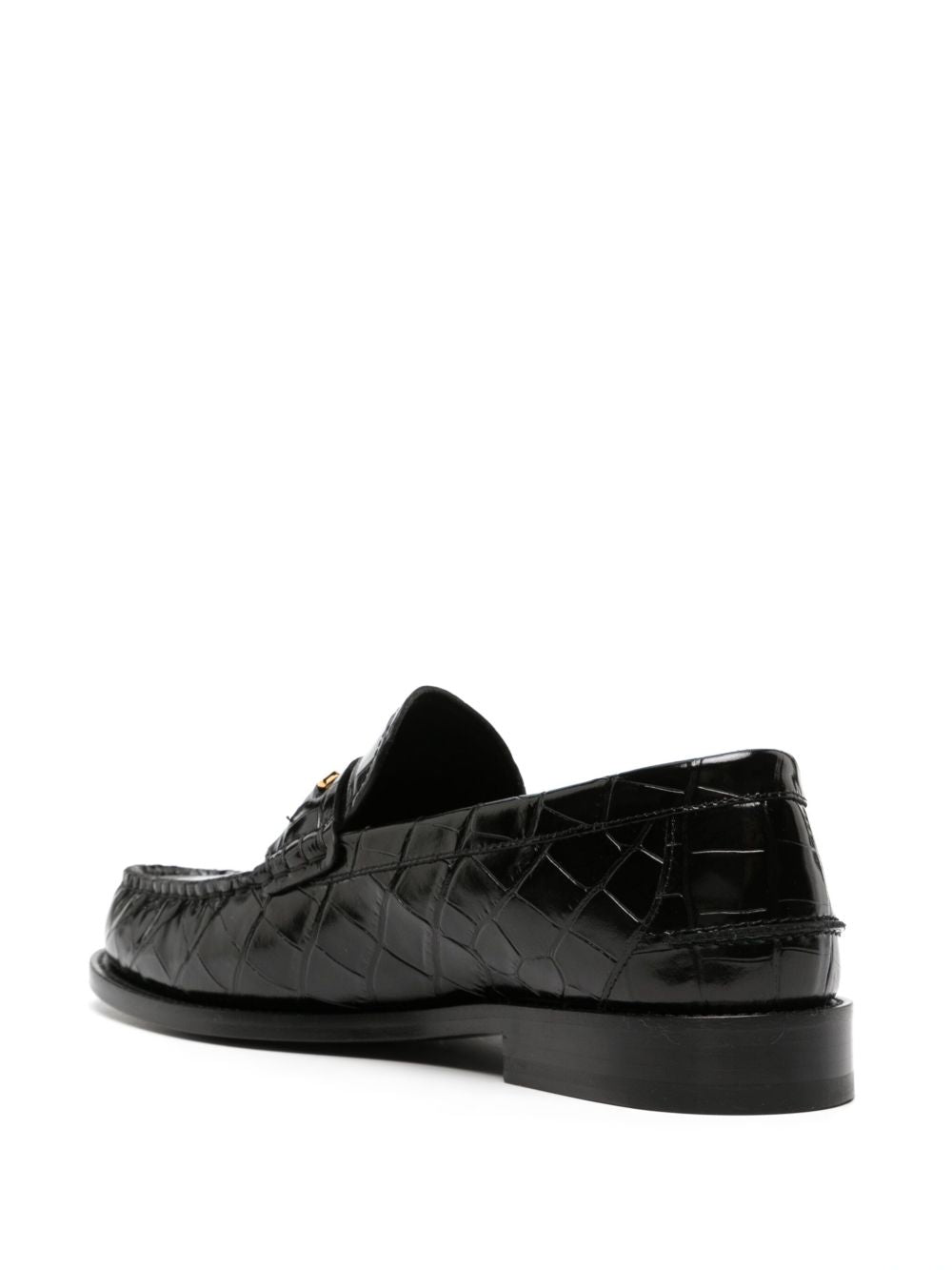 Glossy Black Crocodile-Pattern Flat Shoes