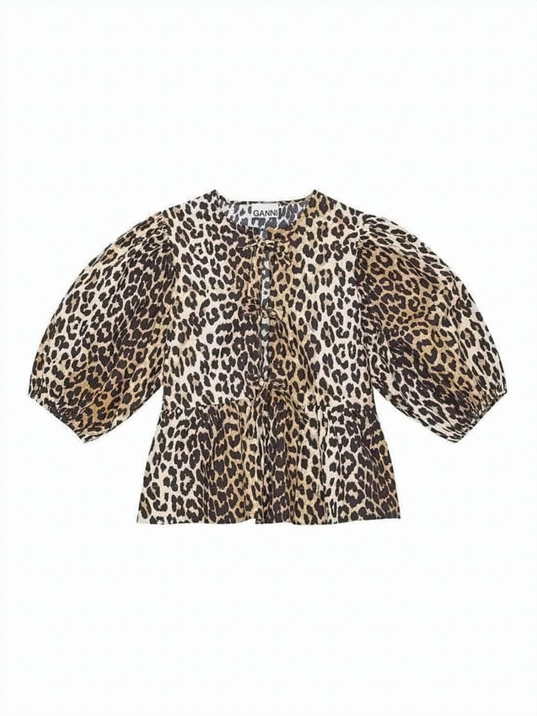 Leopard Print Organic Cotton Blouse with Puffed Sleeves
