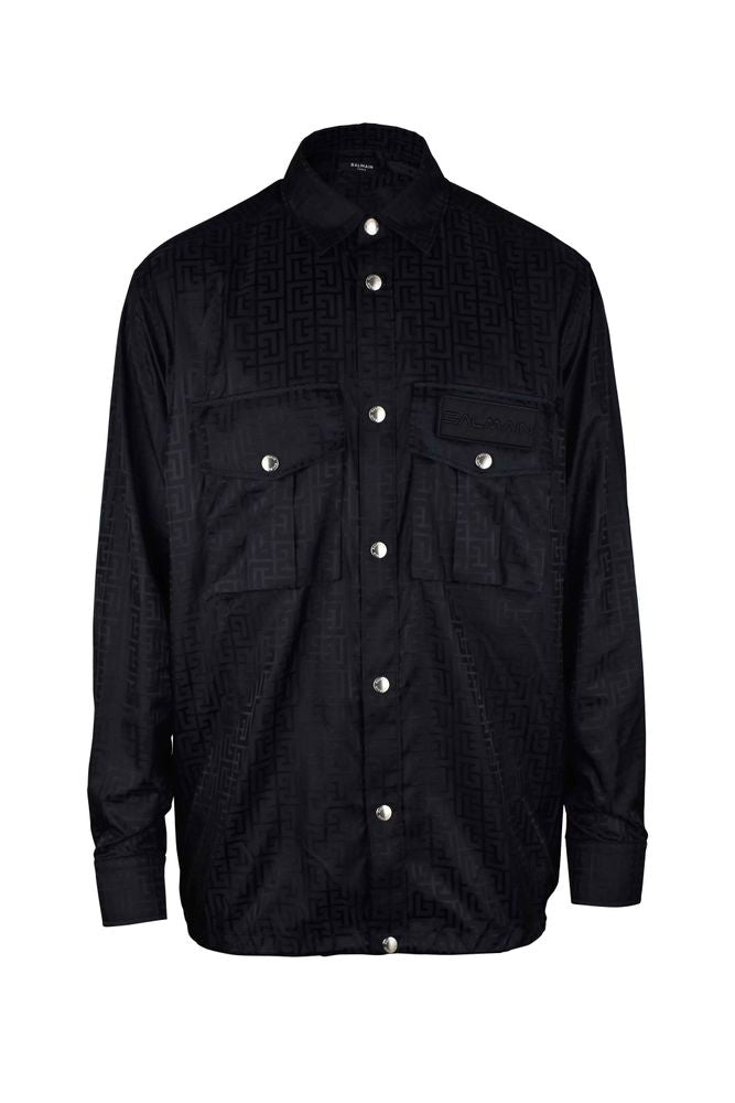 Black Oversized Nylon Shirt With Monogram Pattern