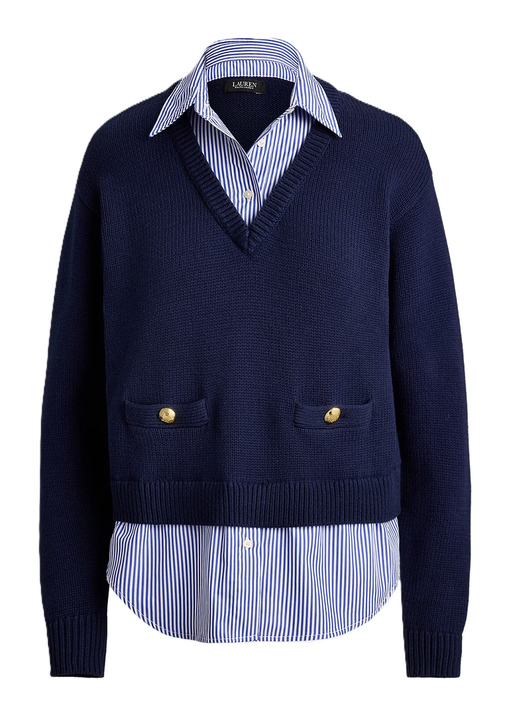 Blue Combed Cotton Pullover Sweater