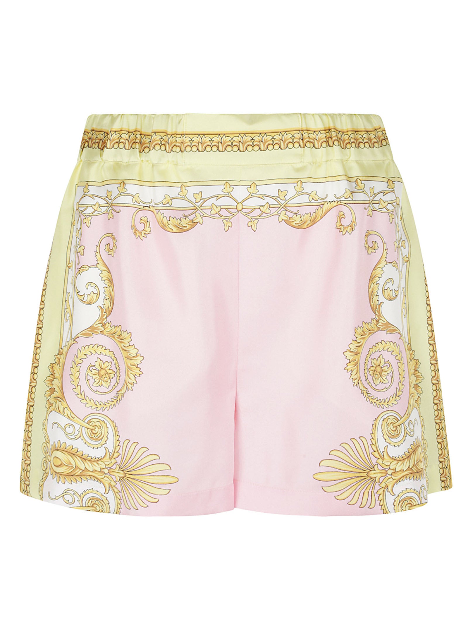 Baroque-Inspired Silk Shorts With Elastic Waistband