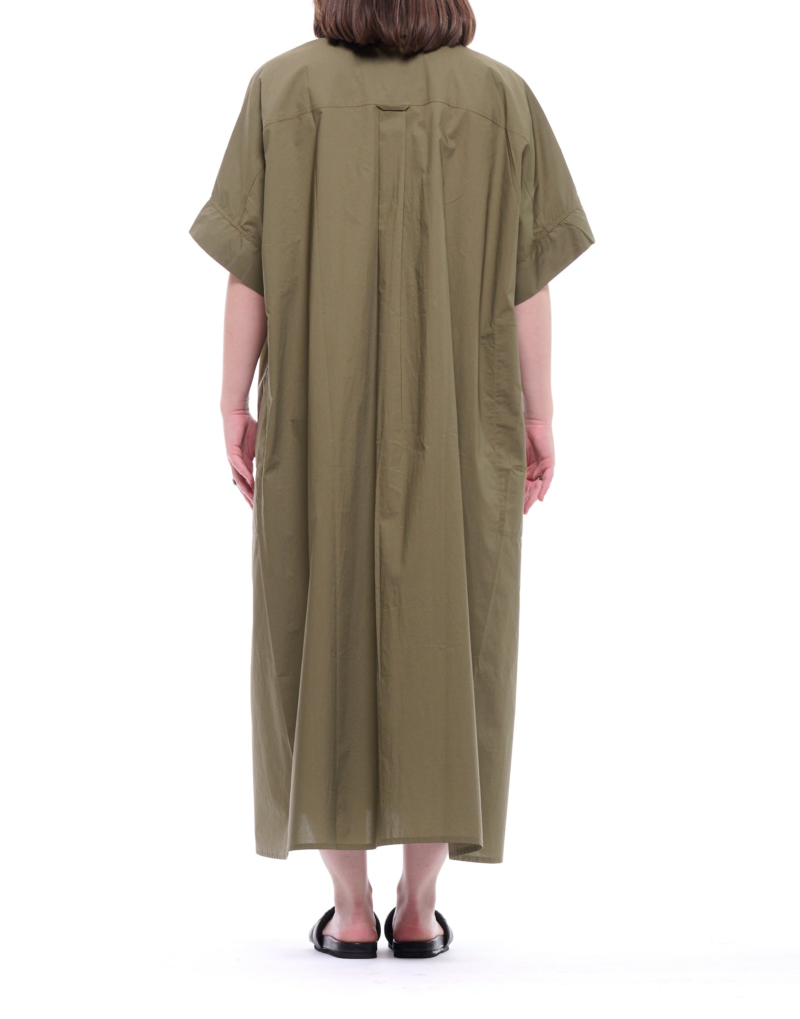 Loose Cotton Poplin Long Shirt Dress with Utility Design