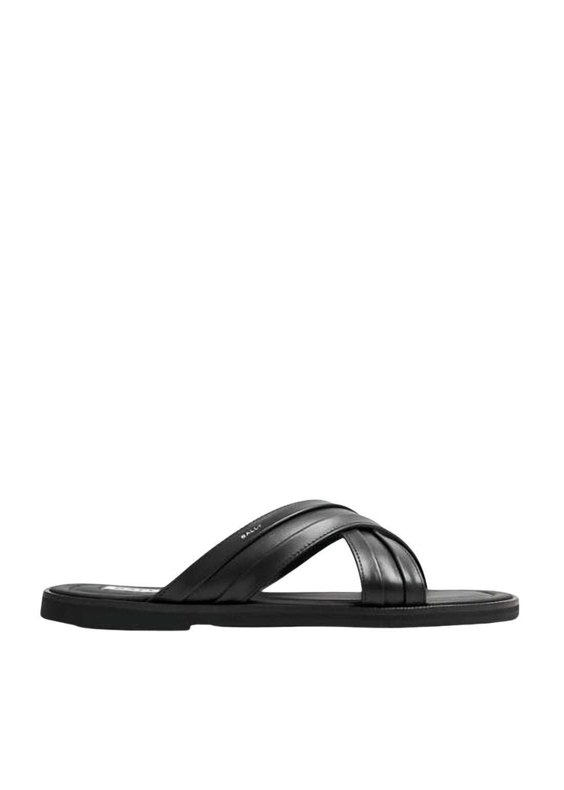 Crisscross Strap Black Leather Slip-On Mules