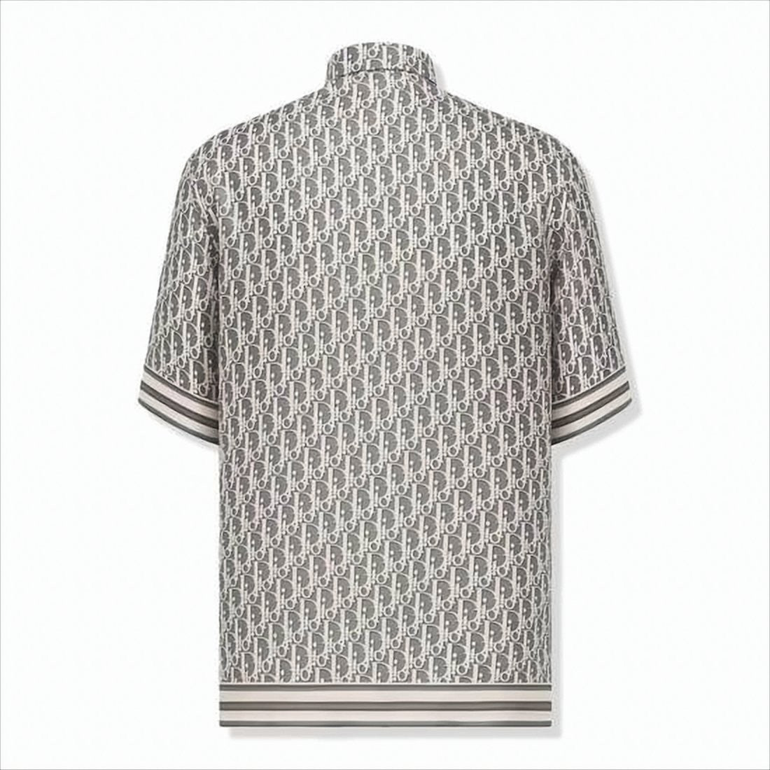 Short-Sleeved Shirt with All-Over Logo Pattern and Contrast Stripes