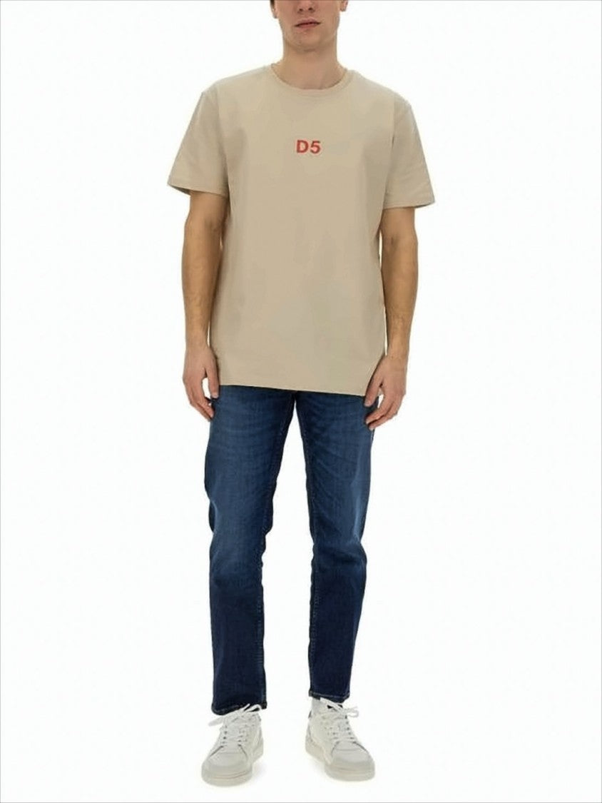 Slim Fit Denim Pants With Tapered Leg And Distinctive Accents