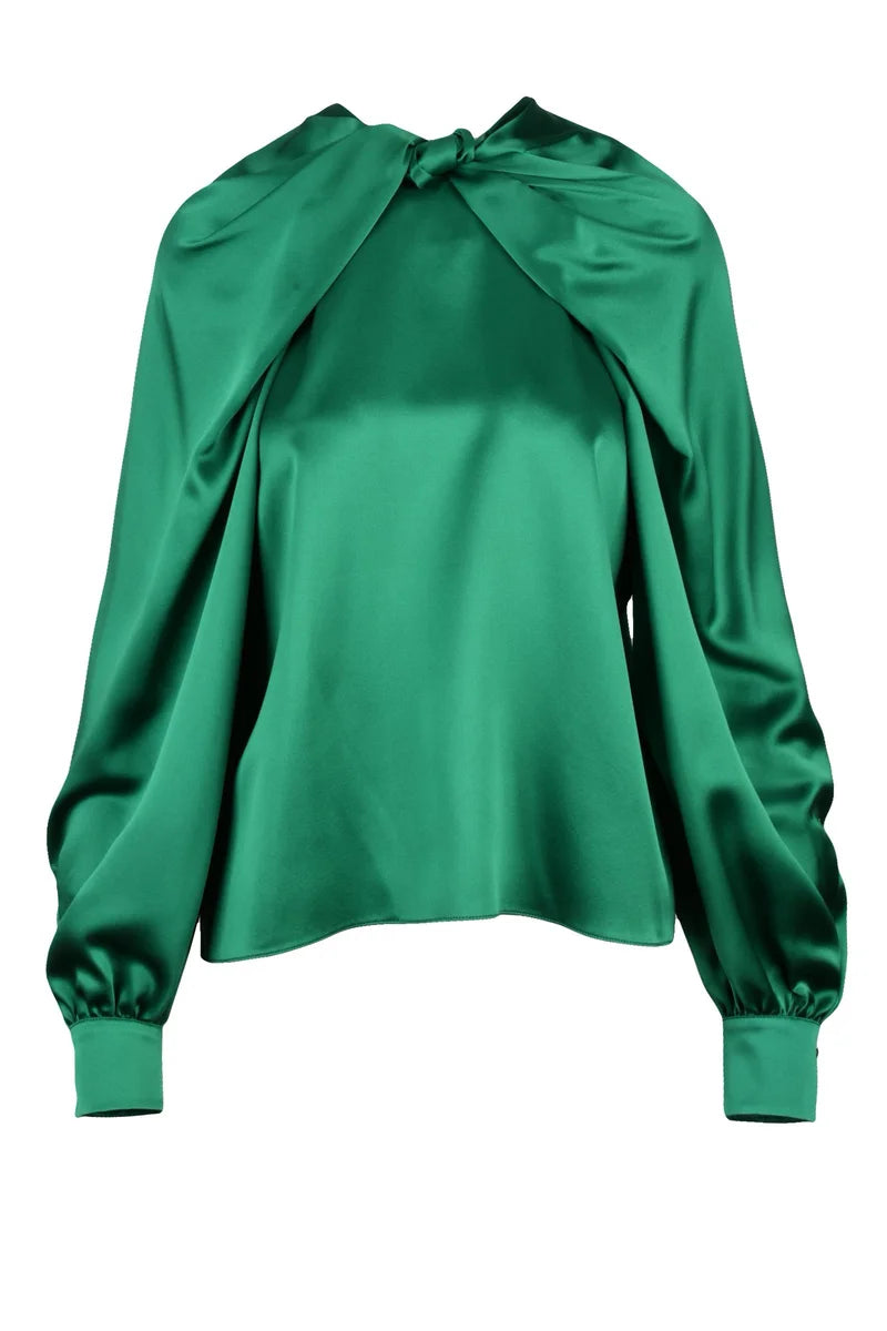 Silk Puff Sleeve Blouse - Green