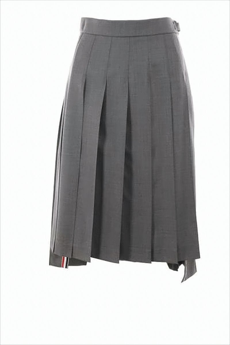 Tailored Grey Midi Skirt with Sharp Pleats