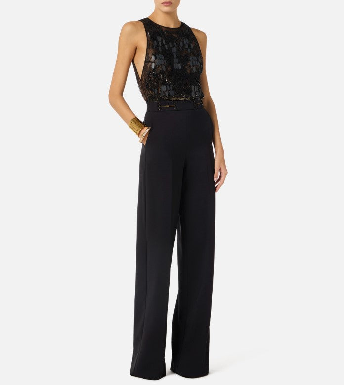 Sleeveless Crepe Embroidered Jumpsuit