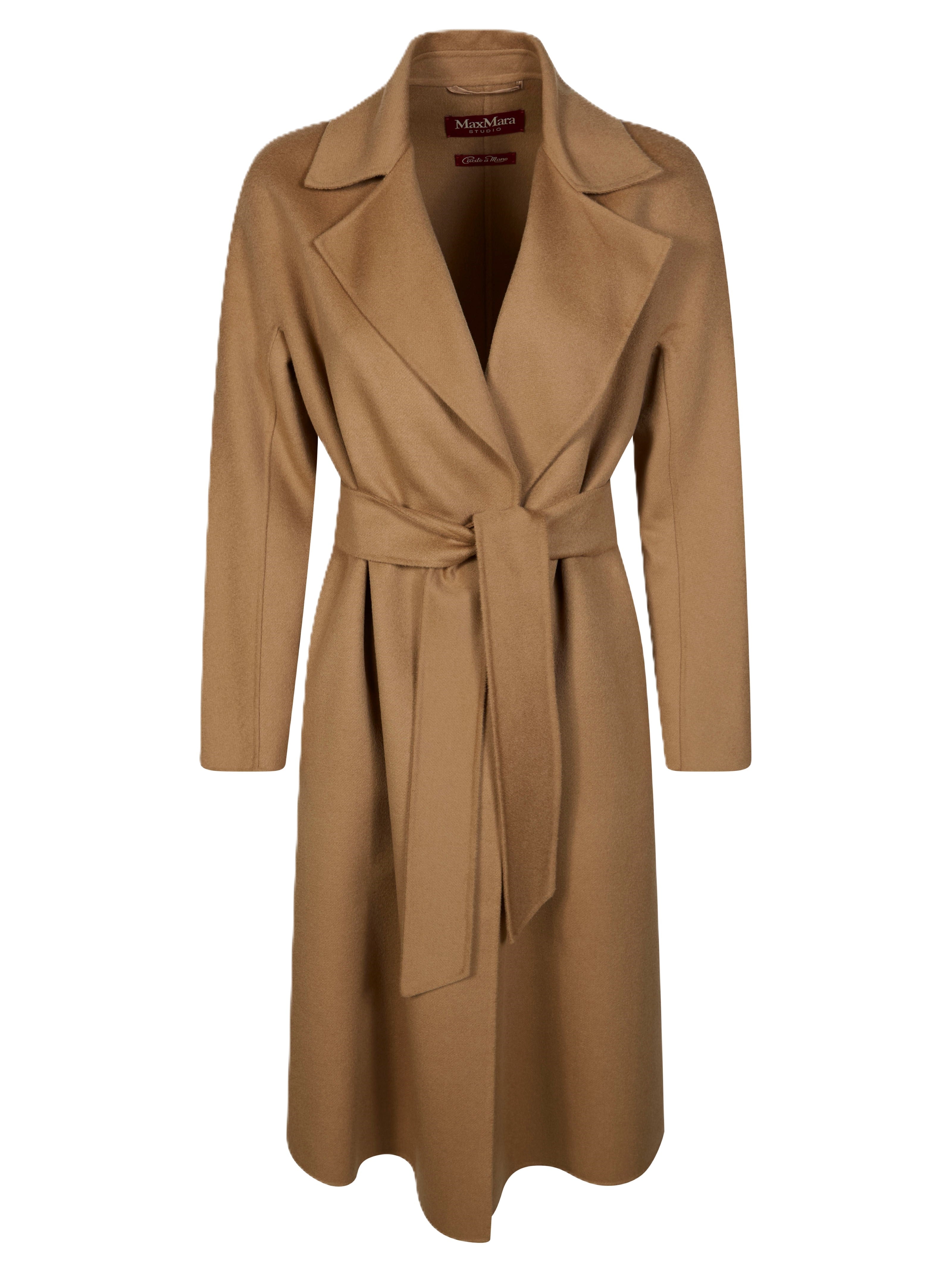 Knee-Length Coat with Wide Lapel and Self-Tie Belt