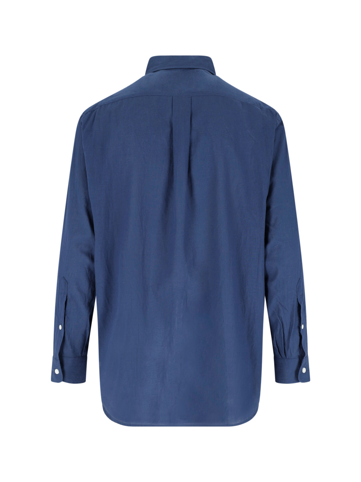 Blue Minimalist Traditional Collar Cotton Shirt