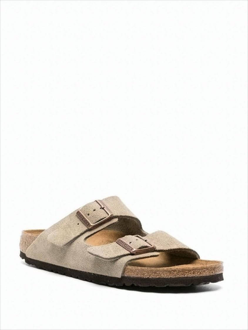 Suede Two-Strap Sandals with Adjustable Buckles