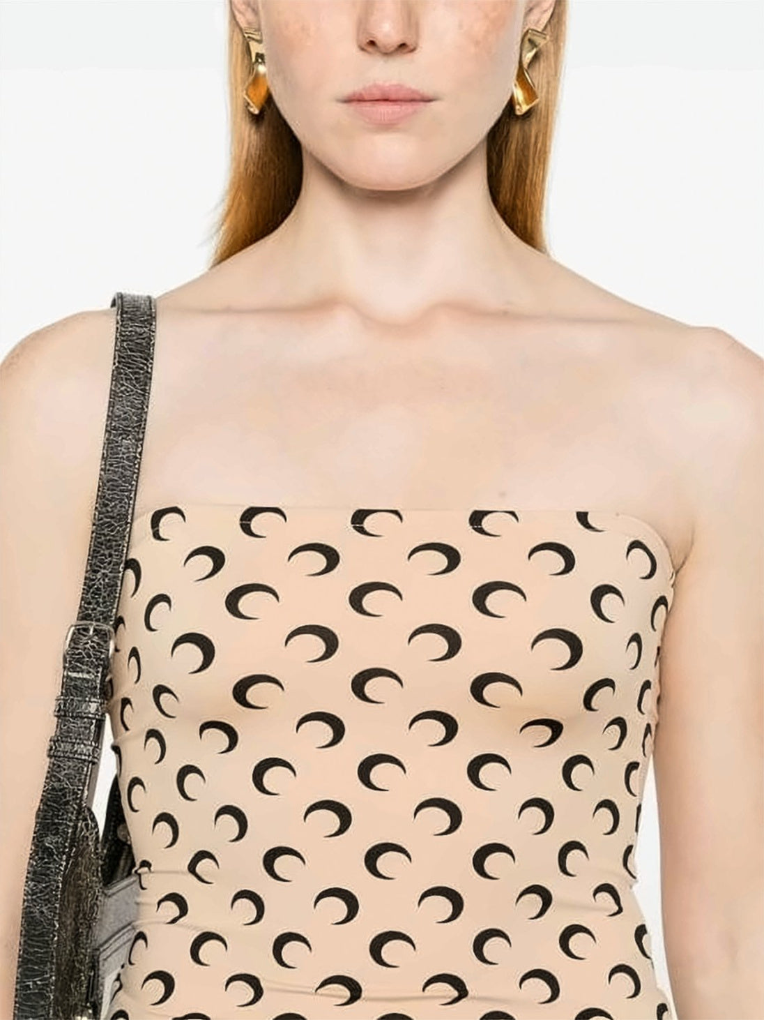 Crescent Moon Patterned Strapless Fitted Top