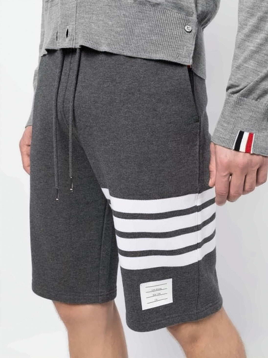 Drawstring Waist Dark Grey Shorts with Horizontal Stripes