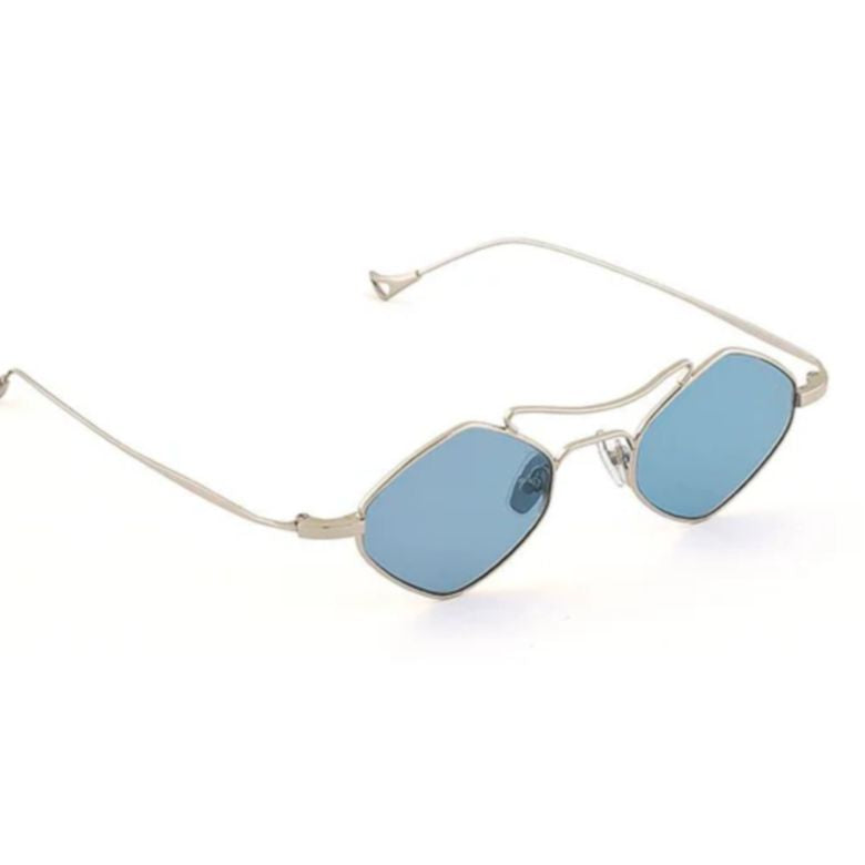 Medici C.1-65 Geometric Silver Sunglasses with Blue-Tinted Lenses