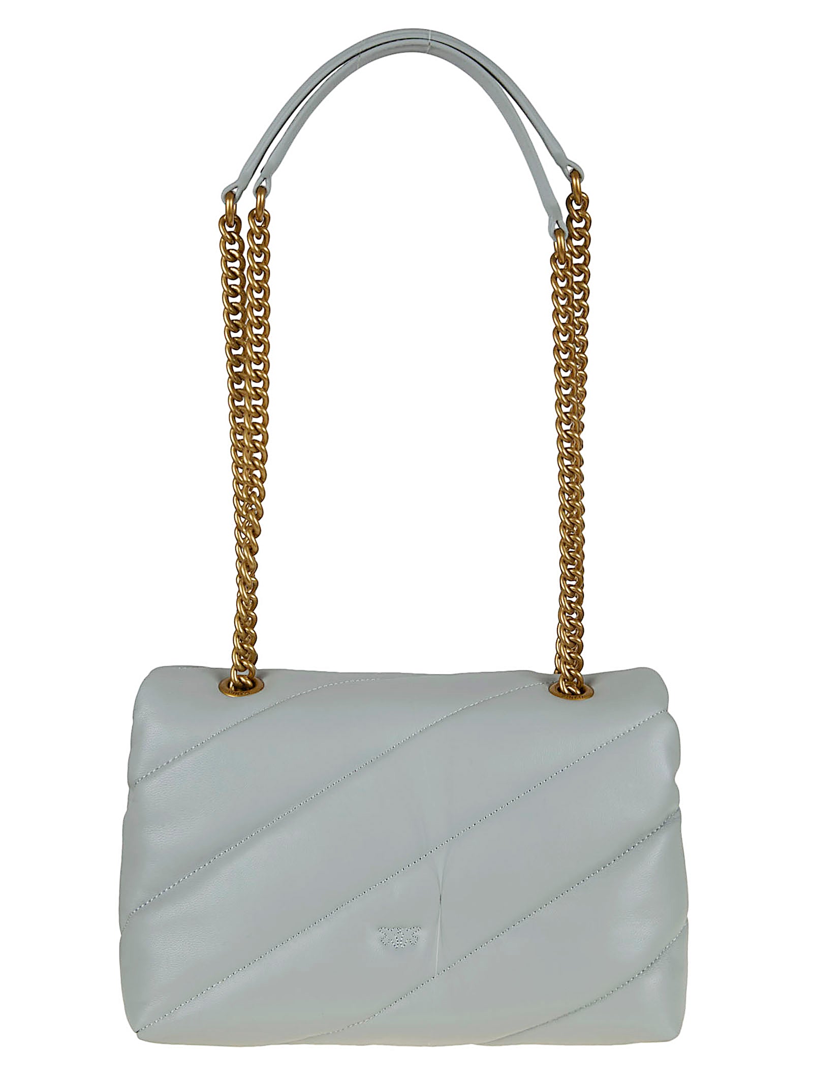 Quilted Grey Puff Shoulder Bag with Logo Buckle